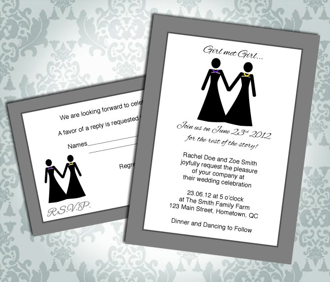 Lesbian Wedding Invitation Commitment Ceremony Girl Met Girl Rsvp Custom On Luulla